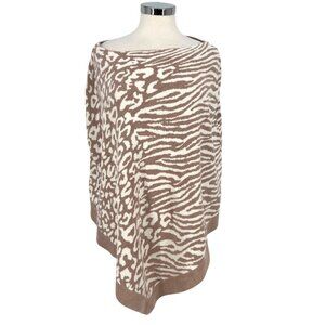 Barefoot Dreams CozyChic Ocean Breeze Poncho Fade Rose Animal Print One Size NWT